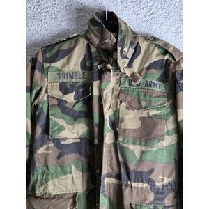 Vtg US Army M-65 Field Camo Jacket Mens XS XShort Woodland 2ID Patch Grunge